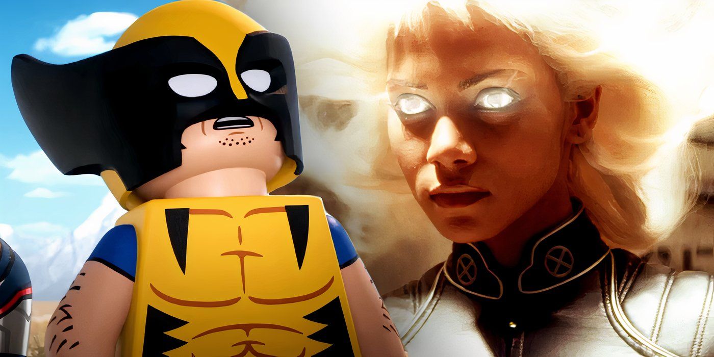 Split image of LEGO Wolverine in LEGO Avengers Code Red (2023) on the left, Halle Berry's Storm in X-Men (2000) on the right