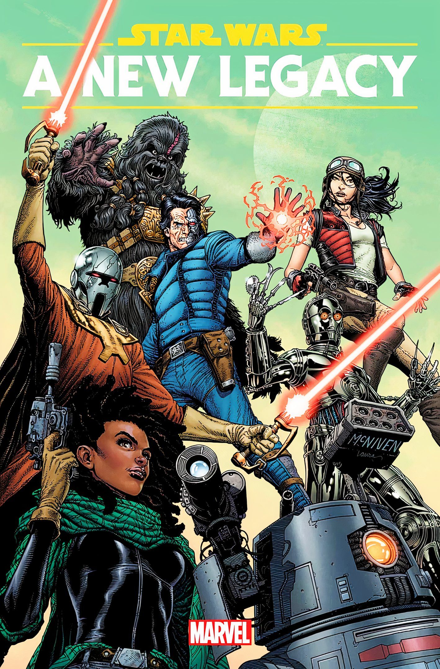 Capa principal de Star Wars A New Legacy #1, com personagens que estrearam na Marvel Comics