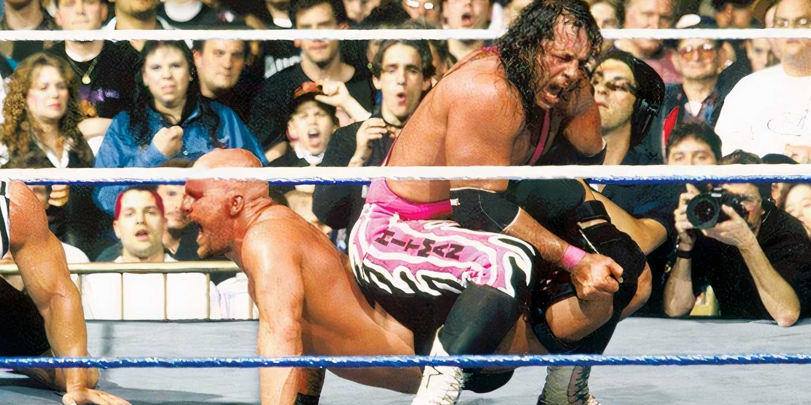 Steve Austin taps to the Sharpshooter at WrestleMania