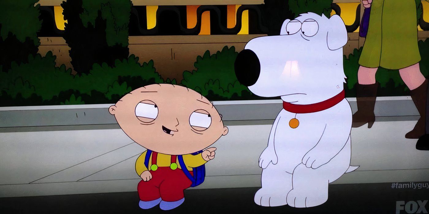 Stewie Griffin and Brian sitting on the counter in Family Guy