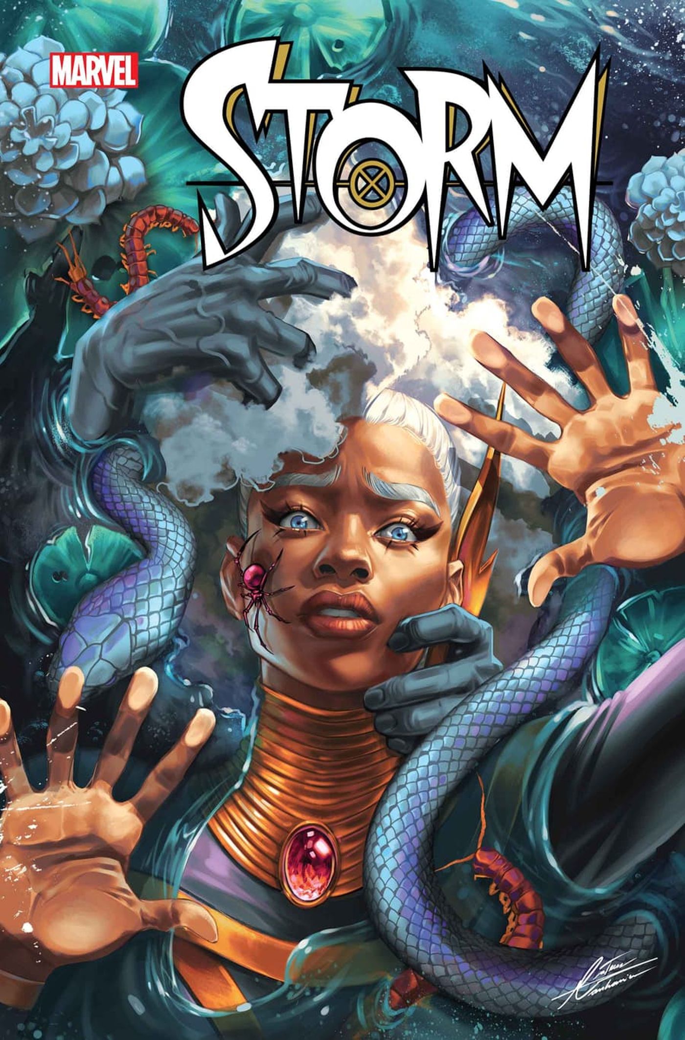 Storm #2 Cover with Storm looking scared and surrounded by snakes and insects. 