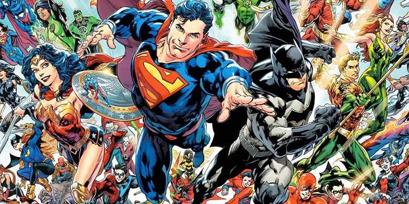 Comic book art: superman leads the justice league into battle