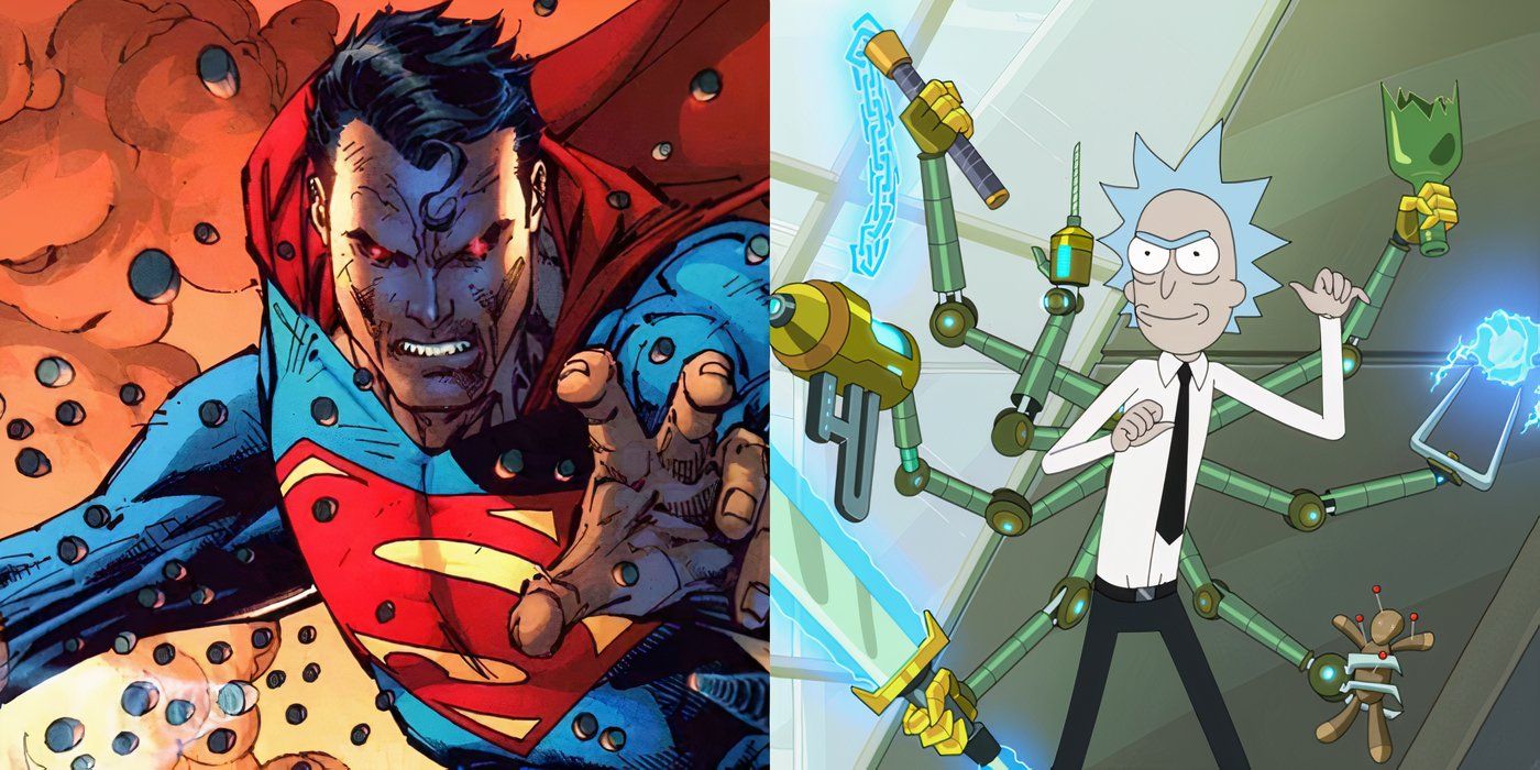 Superman and Rick from Rick and Morty side-by-side.