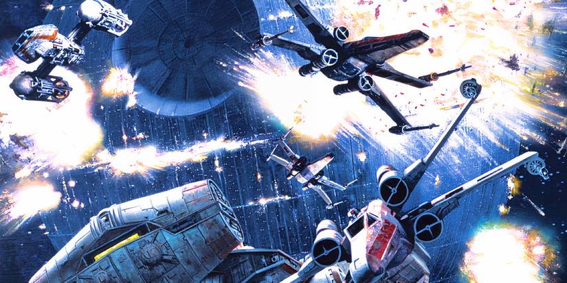 Cropped cover of the Star Wars: Tales from the New Republic anthology with various rebel and Imperial ships fighting in front of the Death Star.