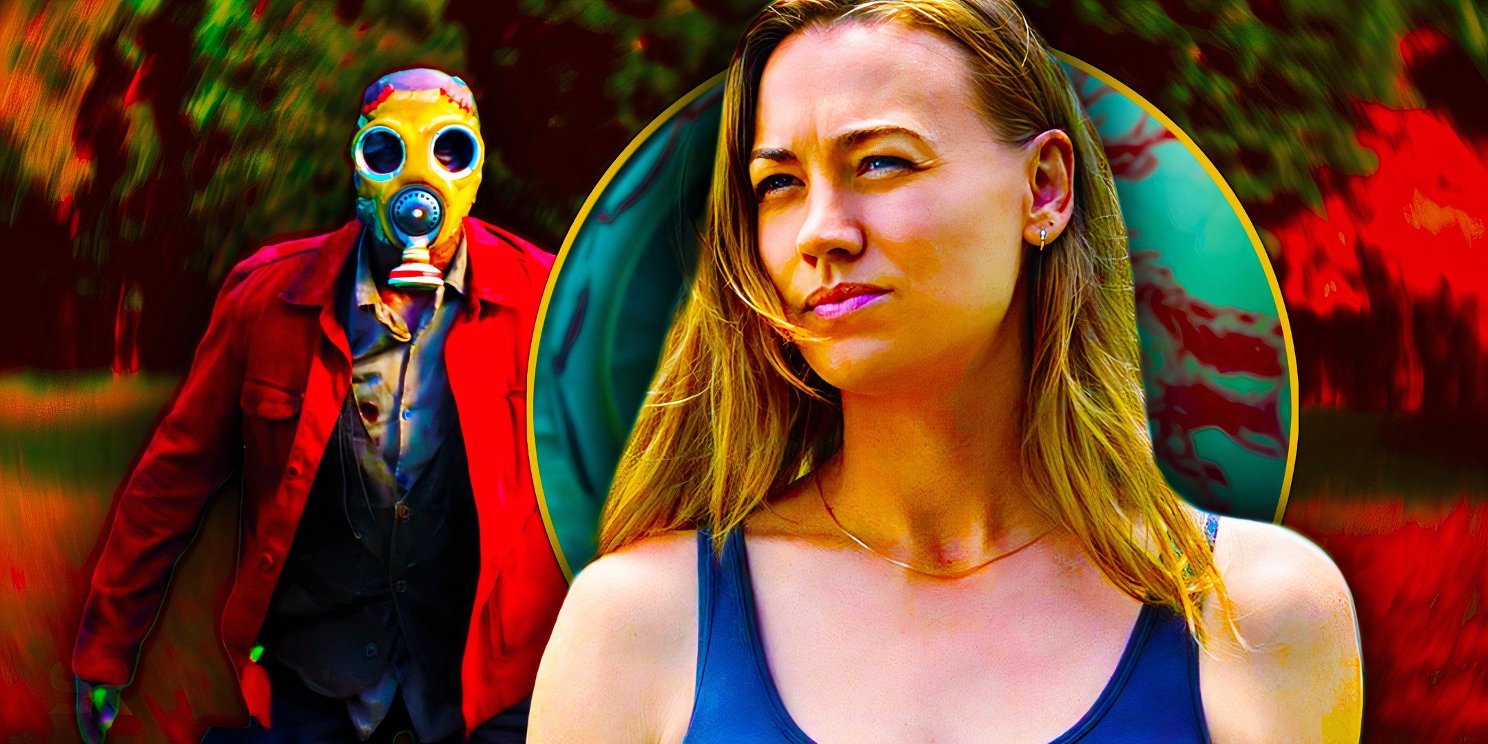 Yvonne Strahovski y una figura enmascarada en una tetera