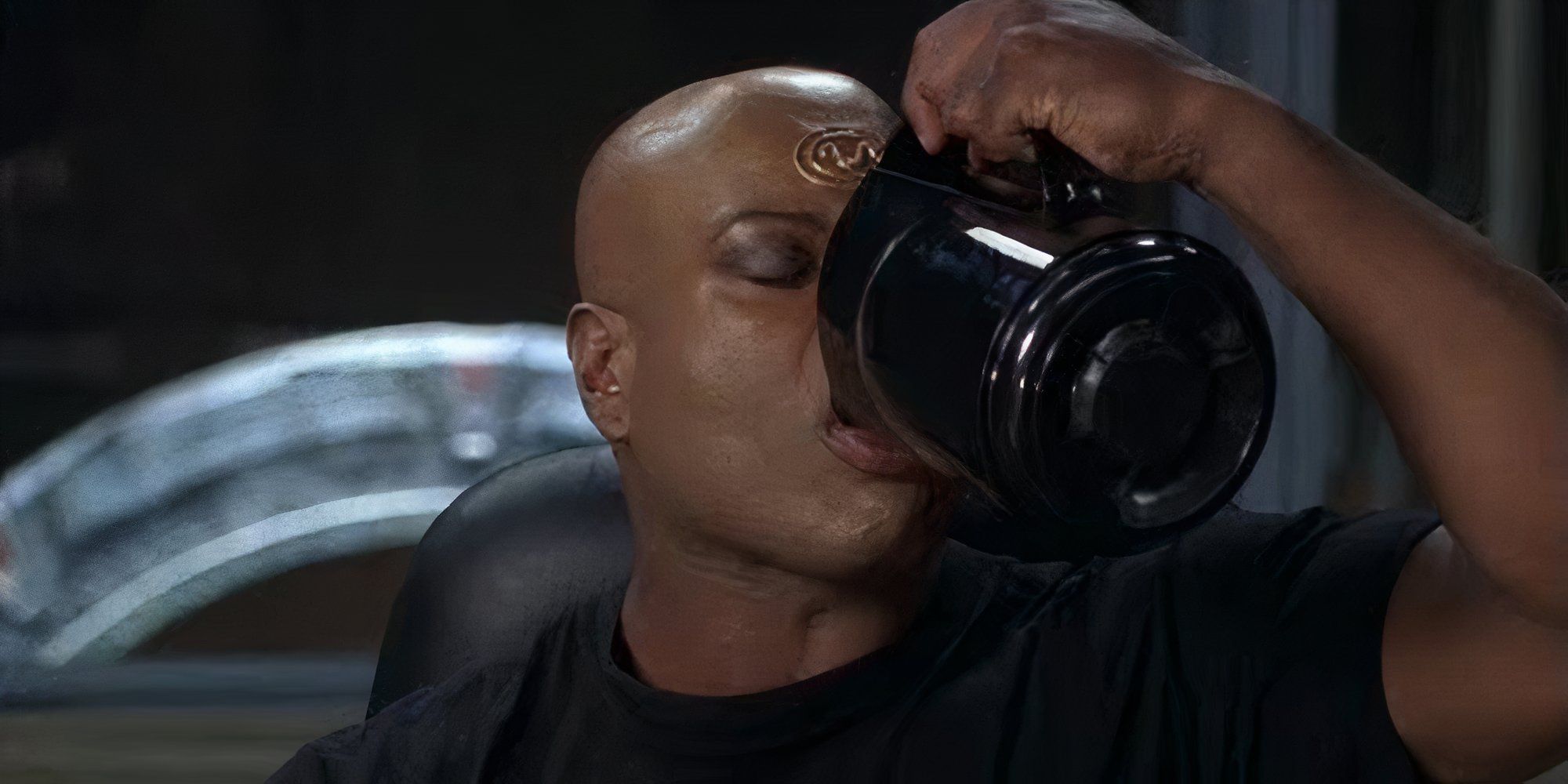 Teal'c chugging coffee in Stargate