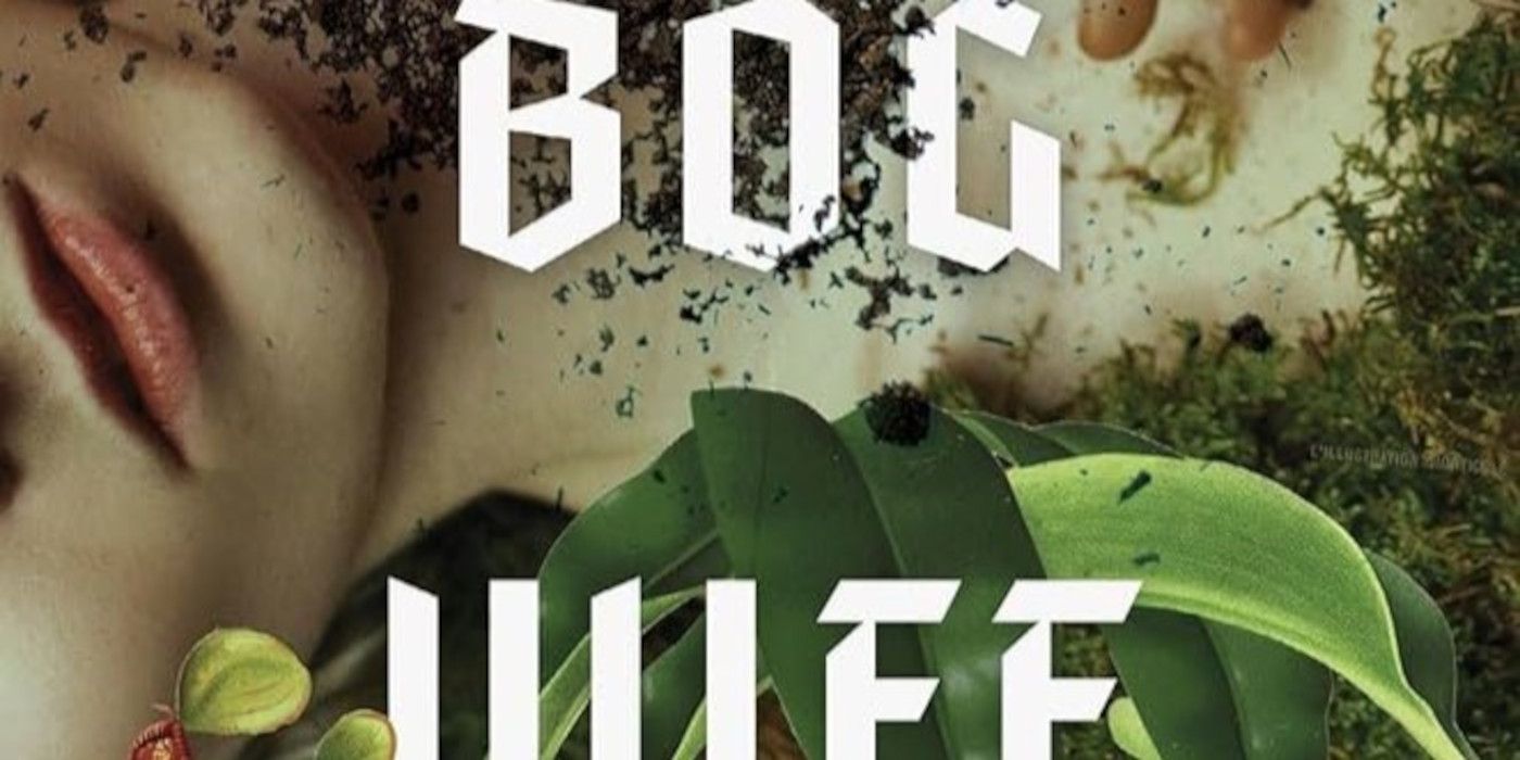 The Bog Wife cover zoomed in on woman's lower face and chest in the grass covered in dirt