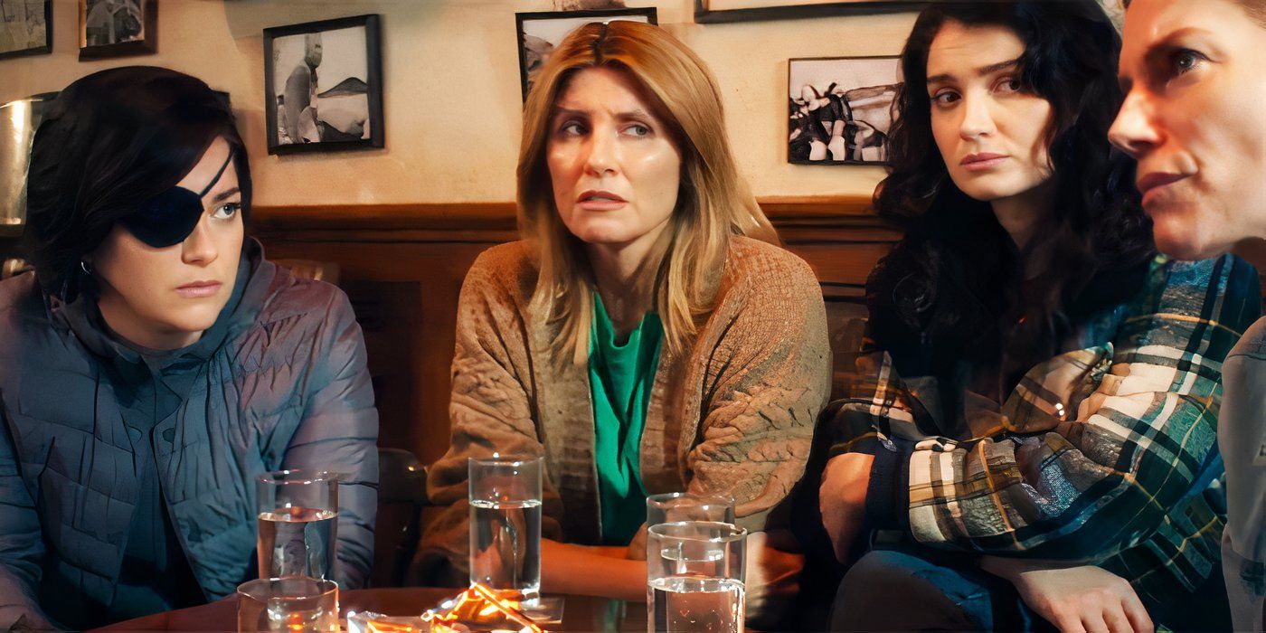 The cast of Bad Sisters sitting together in a pub