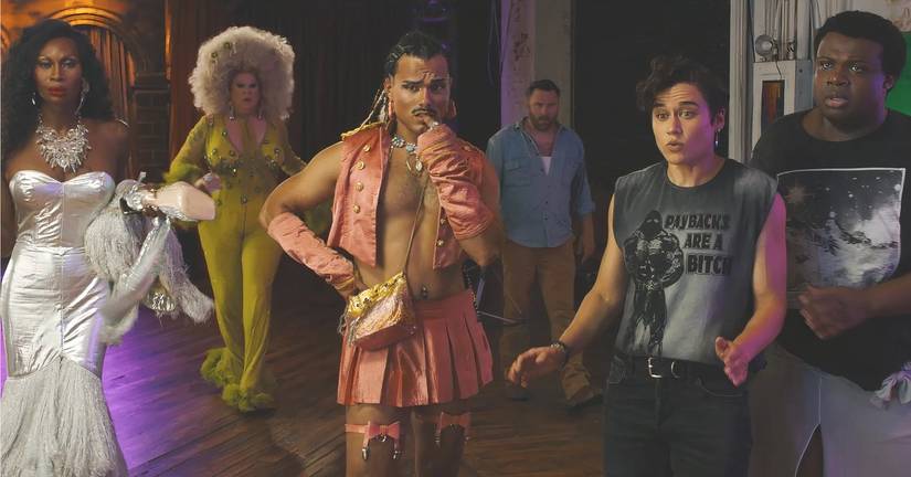 The cast of Queens of the Dead gathered in a bar