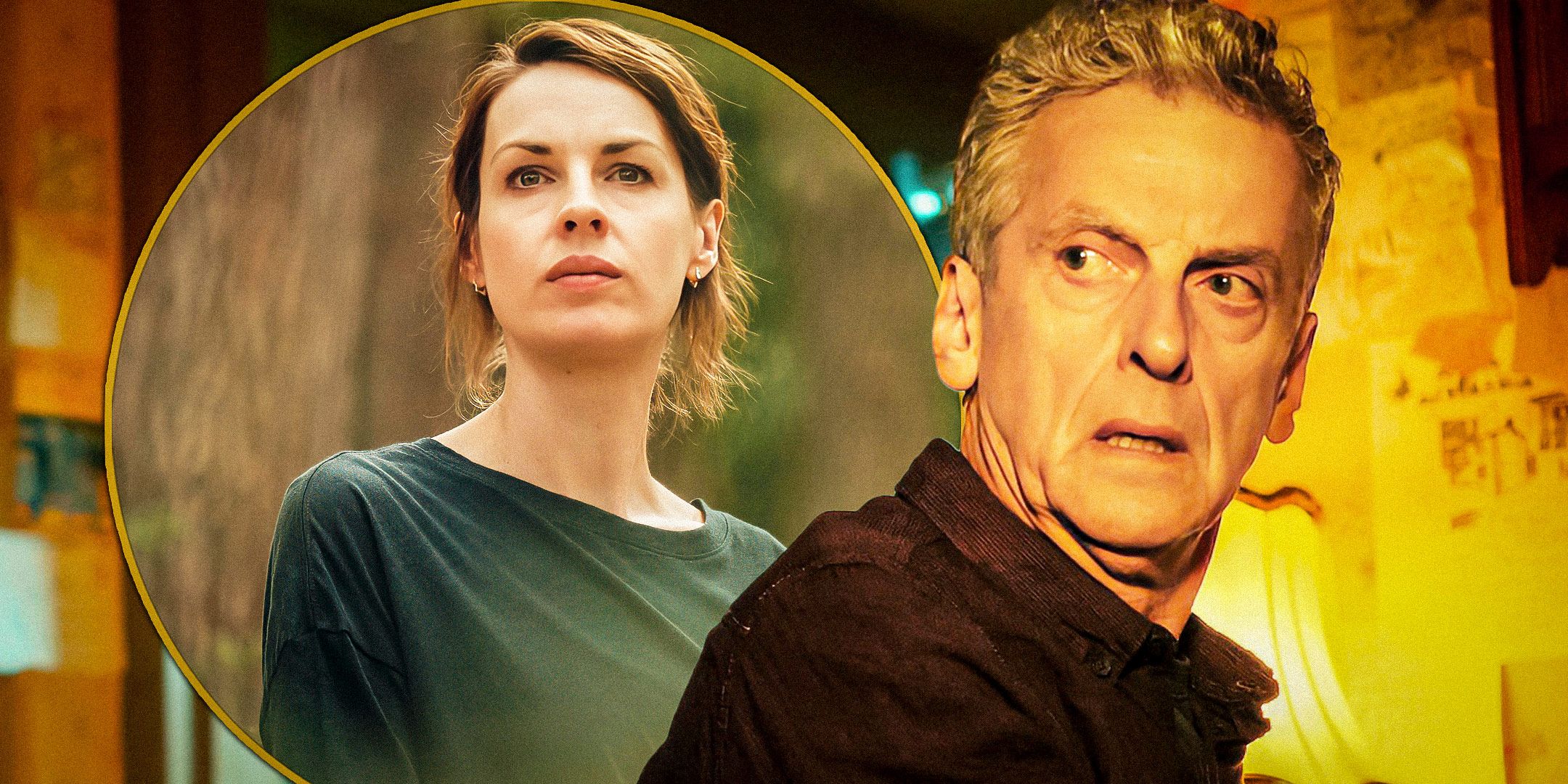 Peter Capaldi & Jessica Raine looking surprised in The Devil's Hour season 2