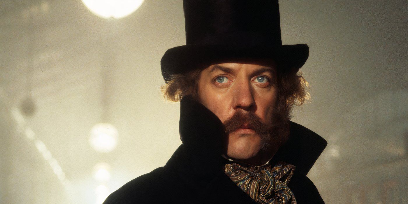 The First Great Train Robbery (1978) Donald Sutherland Plays Robert Agar with a top hat and a moustache 