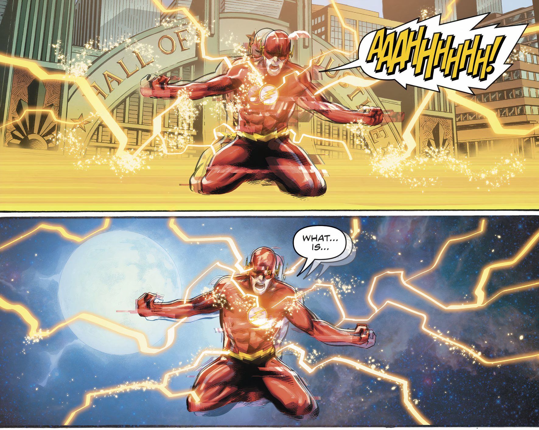 Painéis de quadrinhos: The Flash Slips Between Realities.