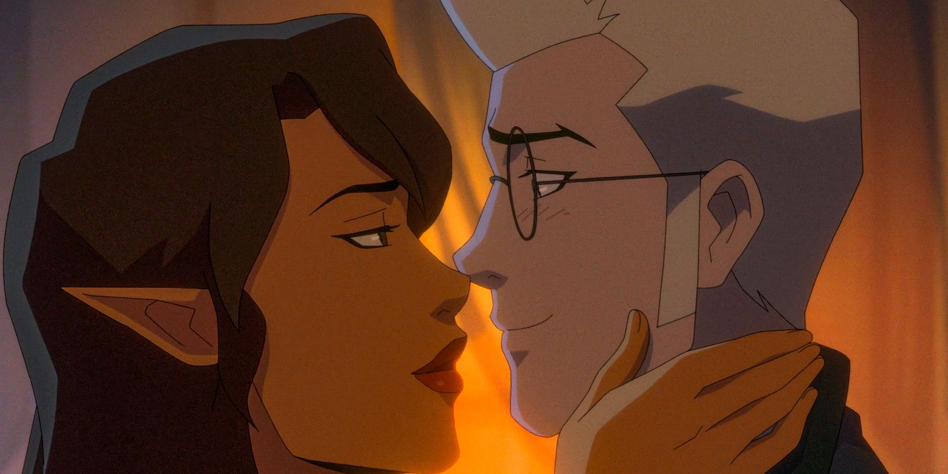 Vex and Percival about to kiss in The Legend of Vox Machina Season 3 Episode 3