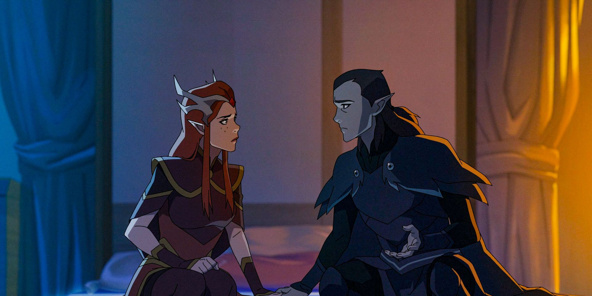 Keyleth and Vax looking at each other romantically in The Legend of Vox Machina Season 3 Episode 3