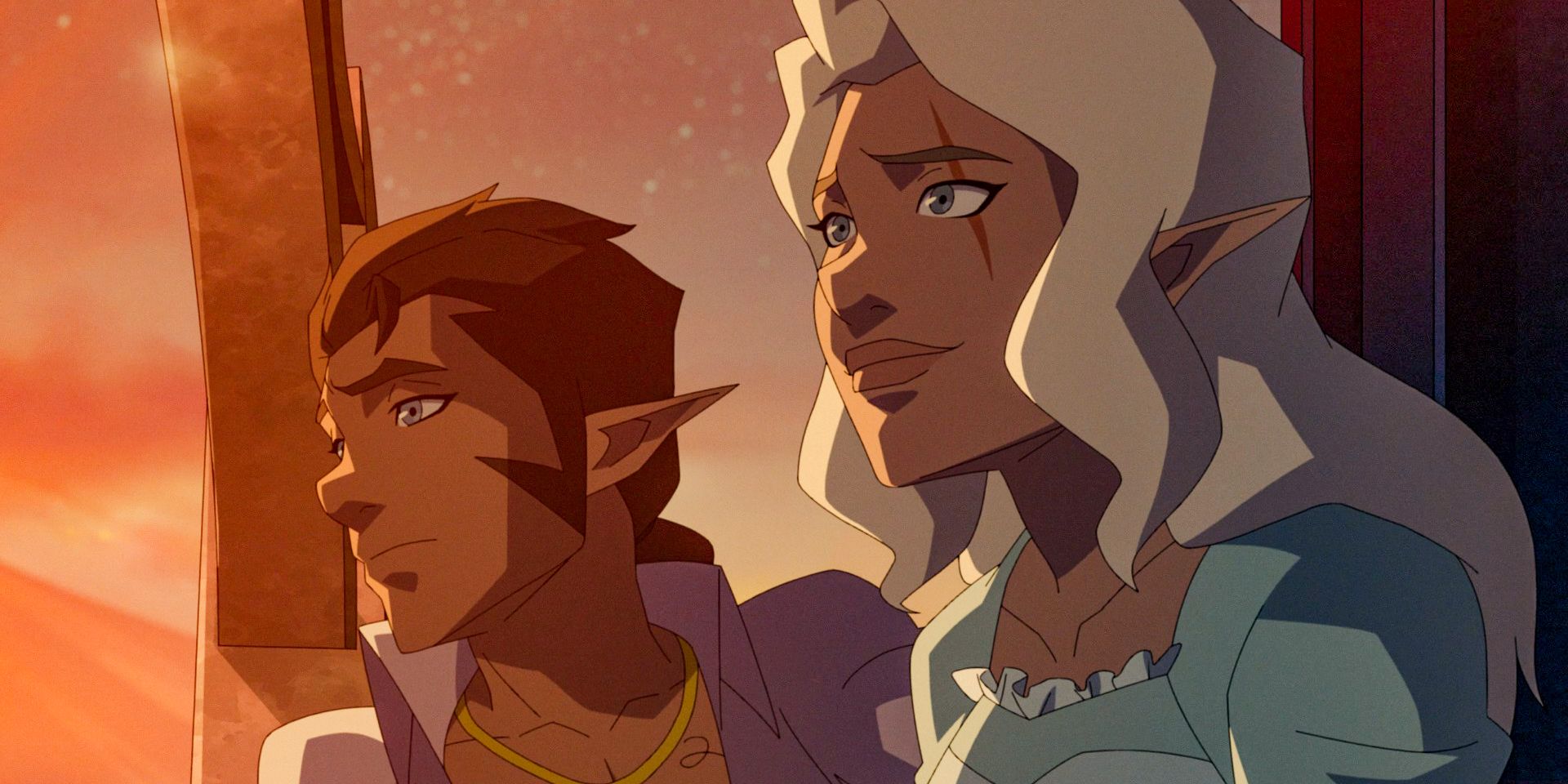 Scanlan and Pike looking at the sunrise in The Legend of Vox Machina Season 3 Episode 3