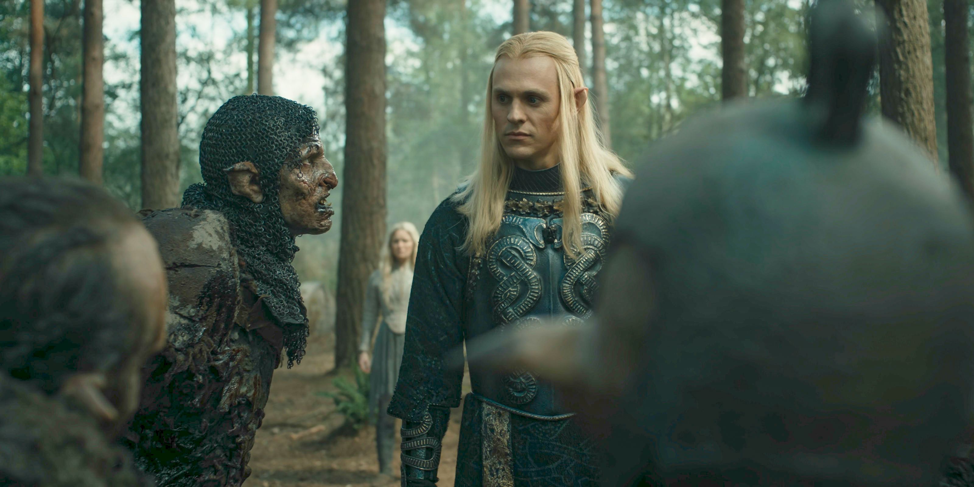 The Uruk declare their loyalty to Sauron (Charlie Vickers) in The Lord of the Rings: The Rings of Power Season 2 Episode 8