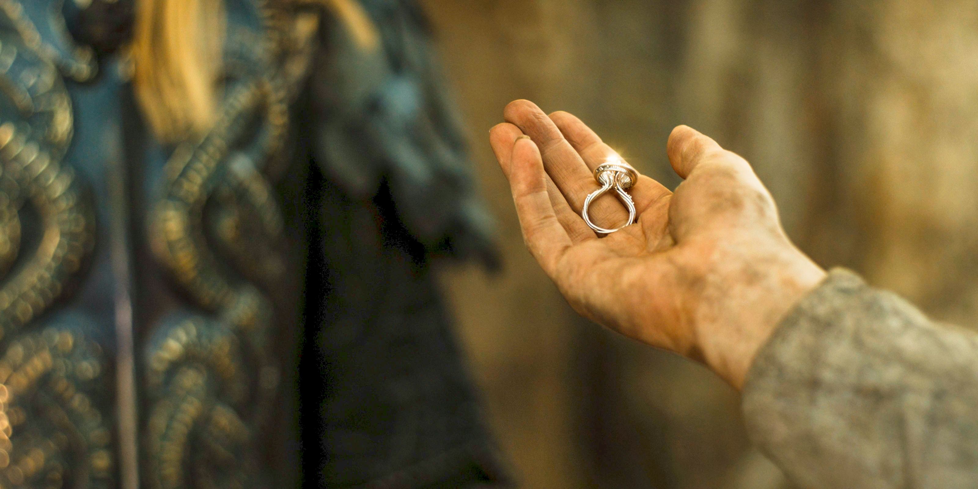 Galadriel about to hand her ring over to Sauron in The Lord of the Rings: The Rings of Power Season 2 Episode 8