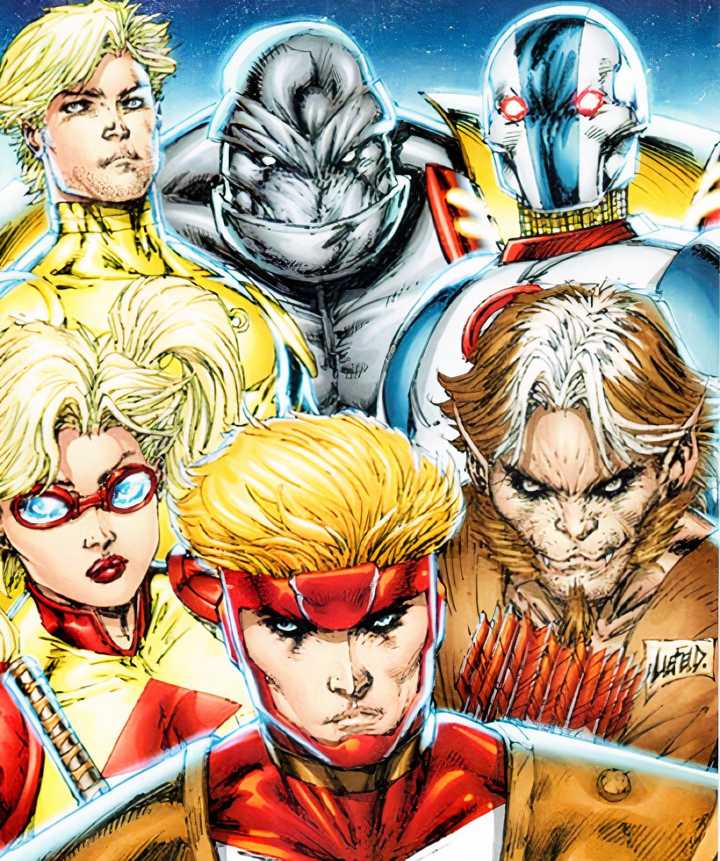 Os personagens principais de Youngblood, em um cenário estrelado.