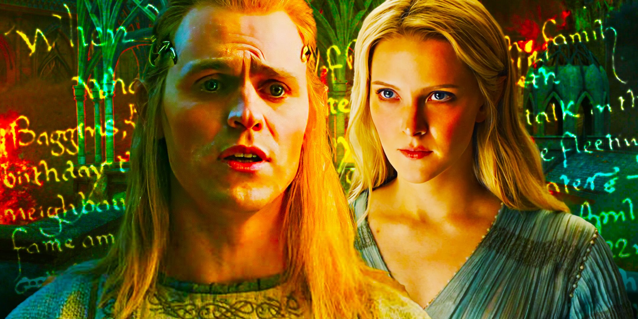 Charlie Vickers as Annatar/Sauron and Morfydd Clark as Galadriel in The Rings of Power