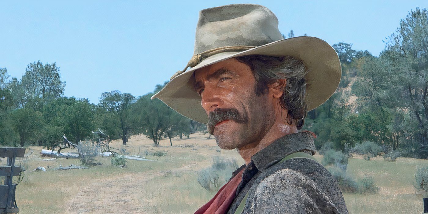 The Shadow Riders Sam Elliott in a cowboy outfit in the wilderness