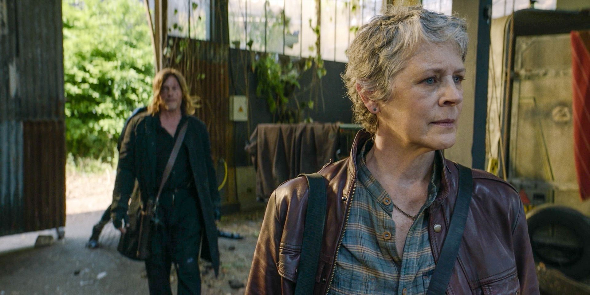 Carol (Melissa McBride) and Daryl (Norman Reedus) searching for Ash in The Walking Dead: Daryl Dixon Season 2 Ep 5