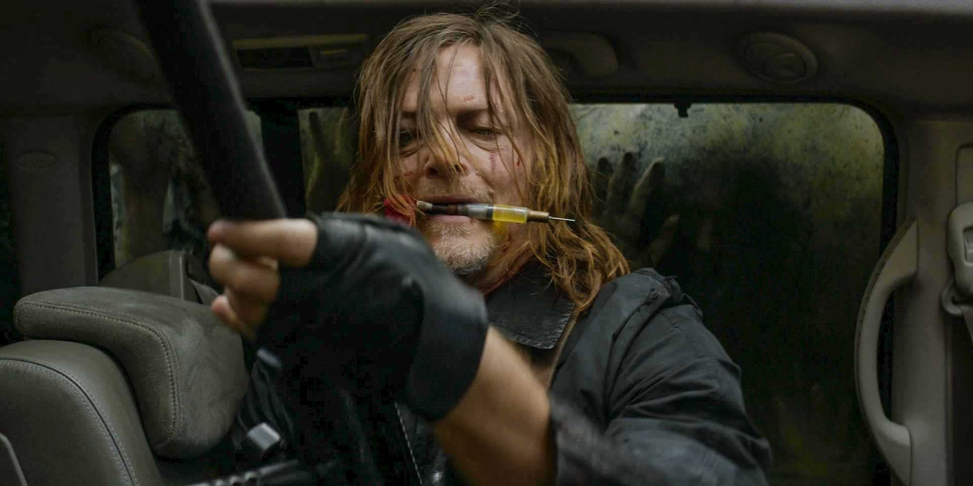 Daryl (Norman Reedus) prepares a Wildfire Virus dart in The Walking Dead: Daryl Dixon Season 2 Ep 5