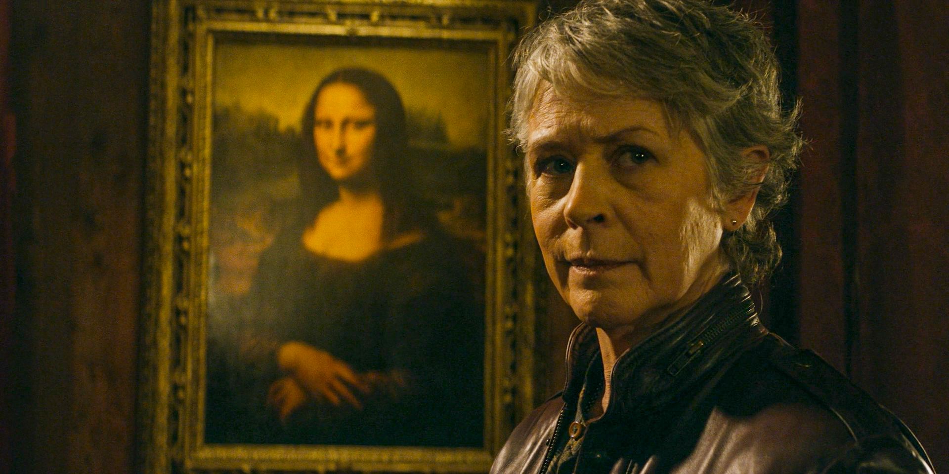 Carol (Melissa McBride) with the Mona Lisa painting in the background in The Walking Dead: Daryl Dixon.