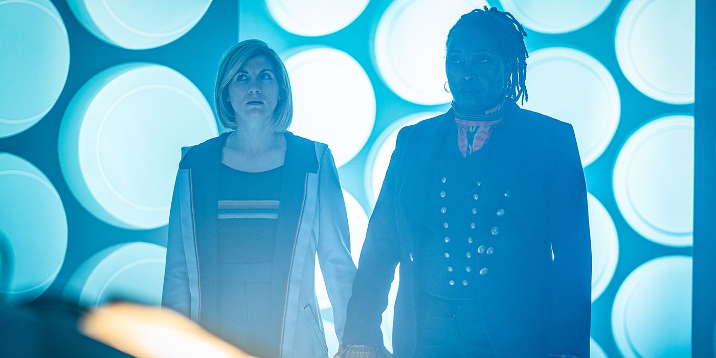 thirteenth doctor and fugitive doctor holding hands in 'Fugitive of the Judoon' episode of Doctor Who