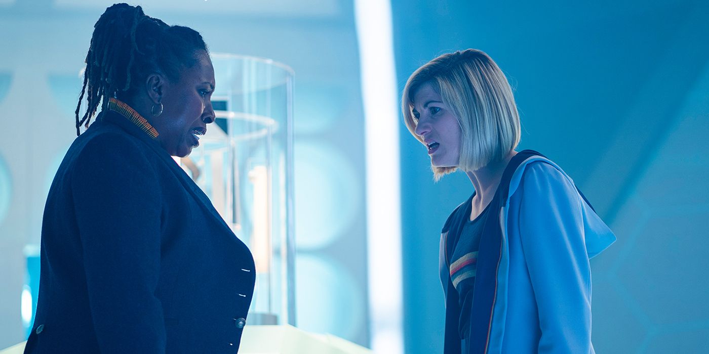 thirteenth doctor and fugitive doctor talking inside of the TARDIS in 'Fugitive of the Judoon' episode of Doctor Who