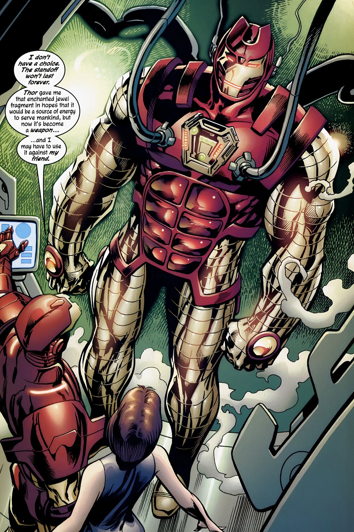 Iron Man runs final tests on the Thor-Buster Armor.