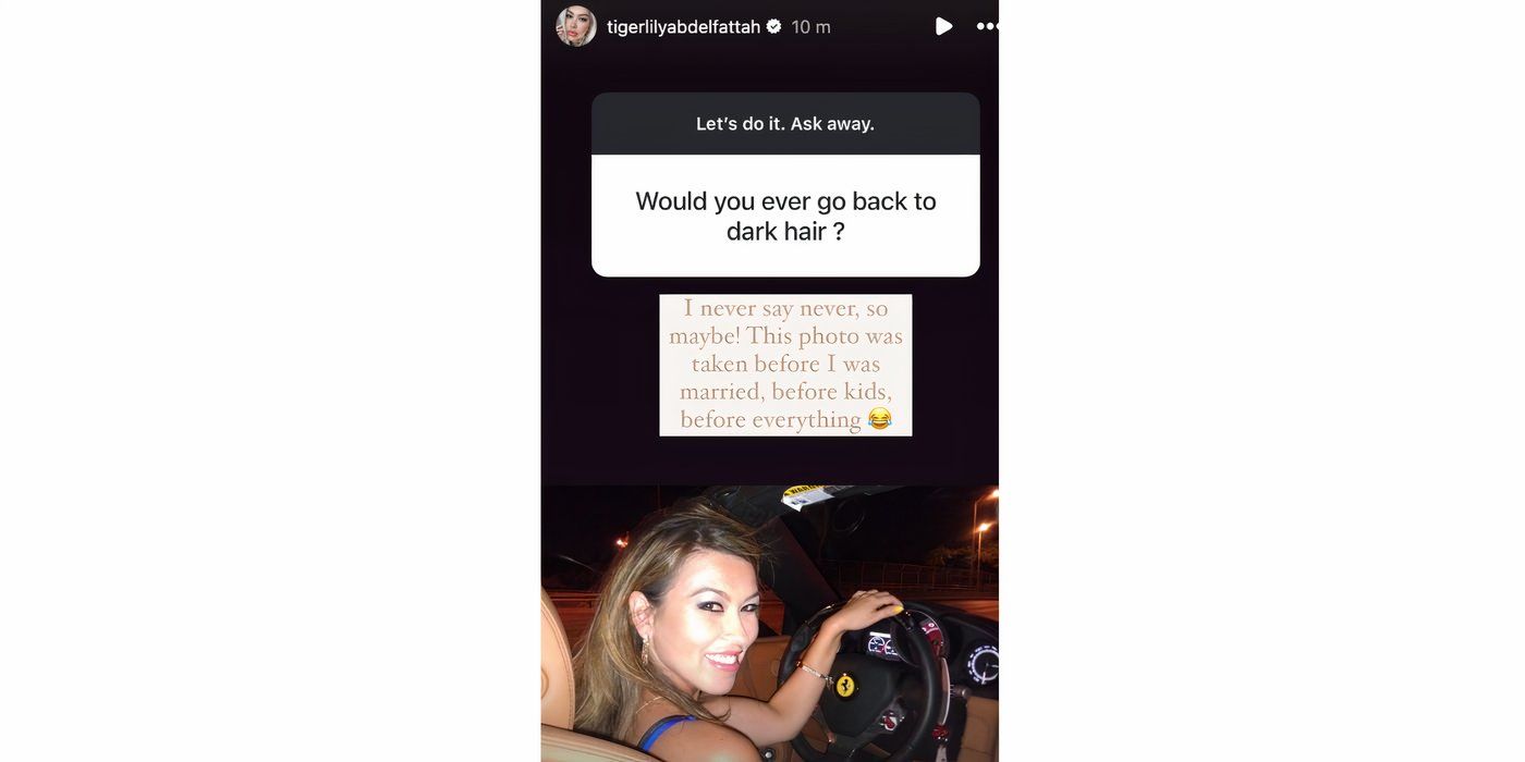 Tigerlily Taylor in 90 Day Fiance driving a car with dark hair on Instagram