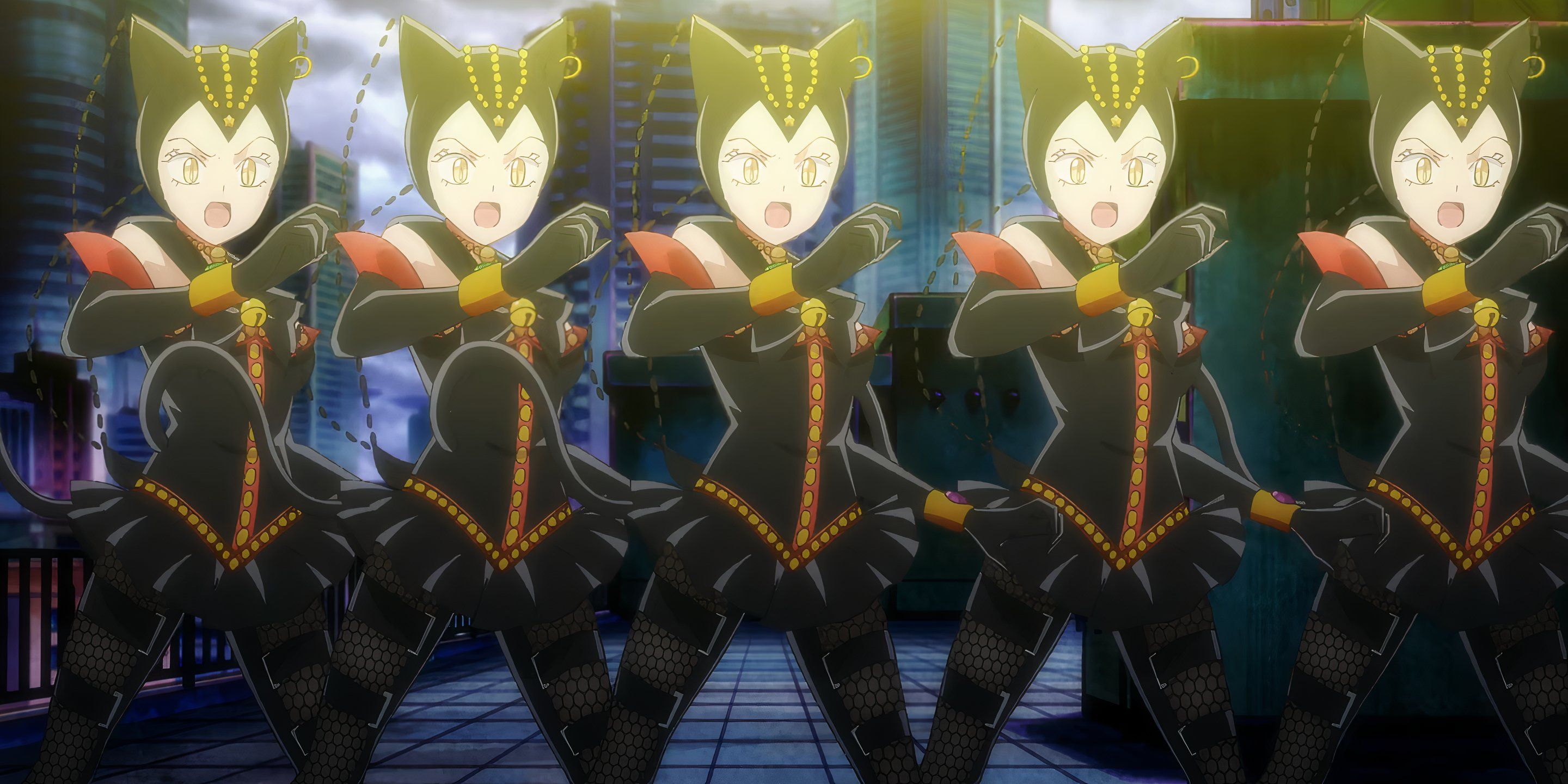 Tin Nyanko duplicates herself into five clones.