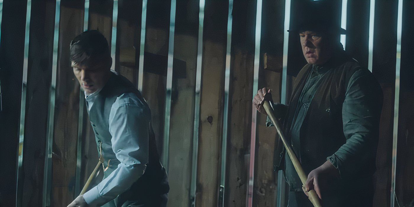 Tommy Shelby shoveling shit in Peaky Blinders