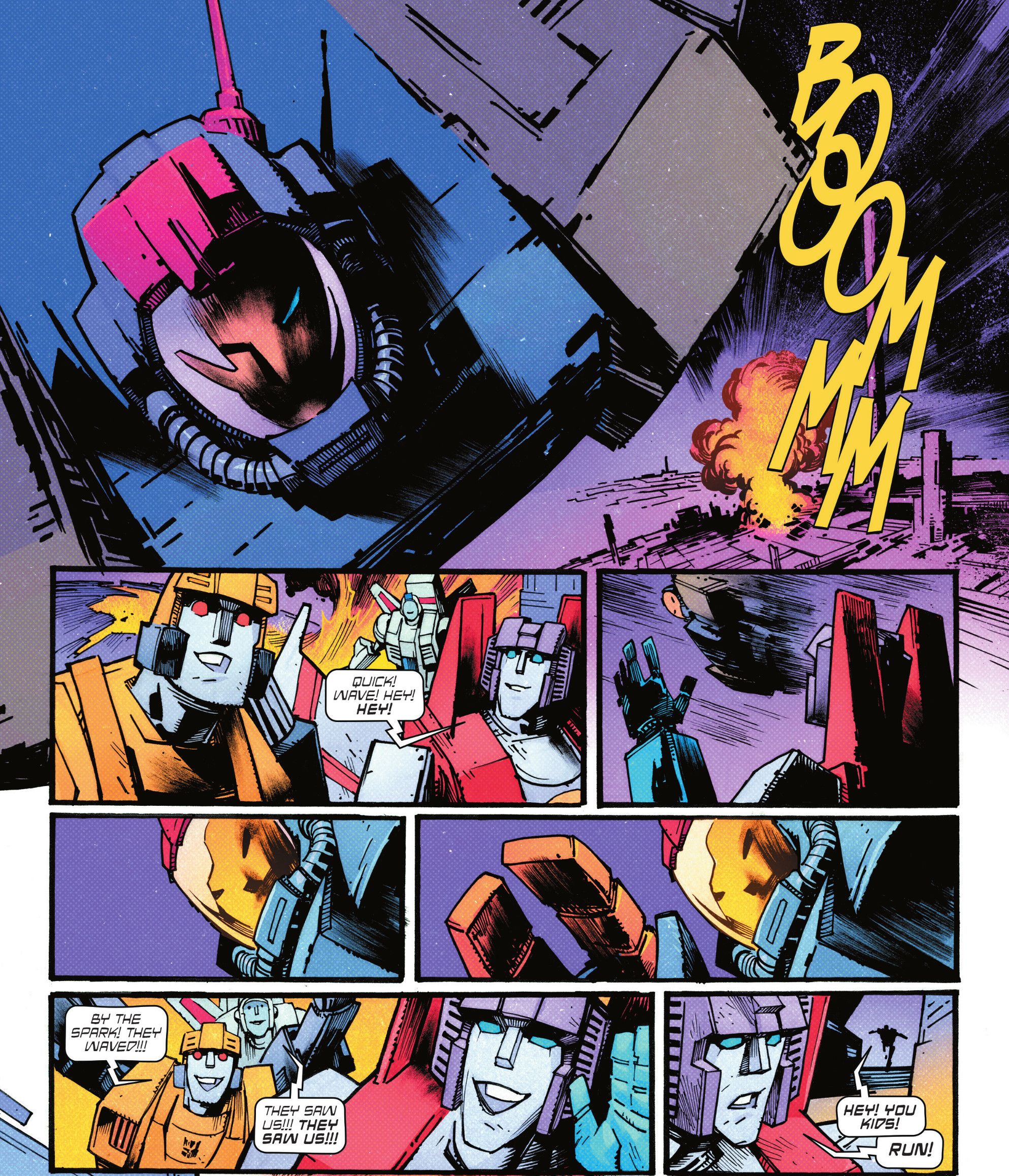 Transformers #13 Starscream llama la atención de Omega Supreme con una explosión