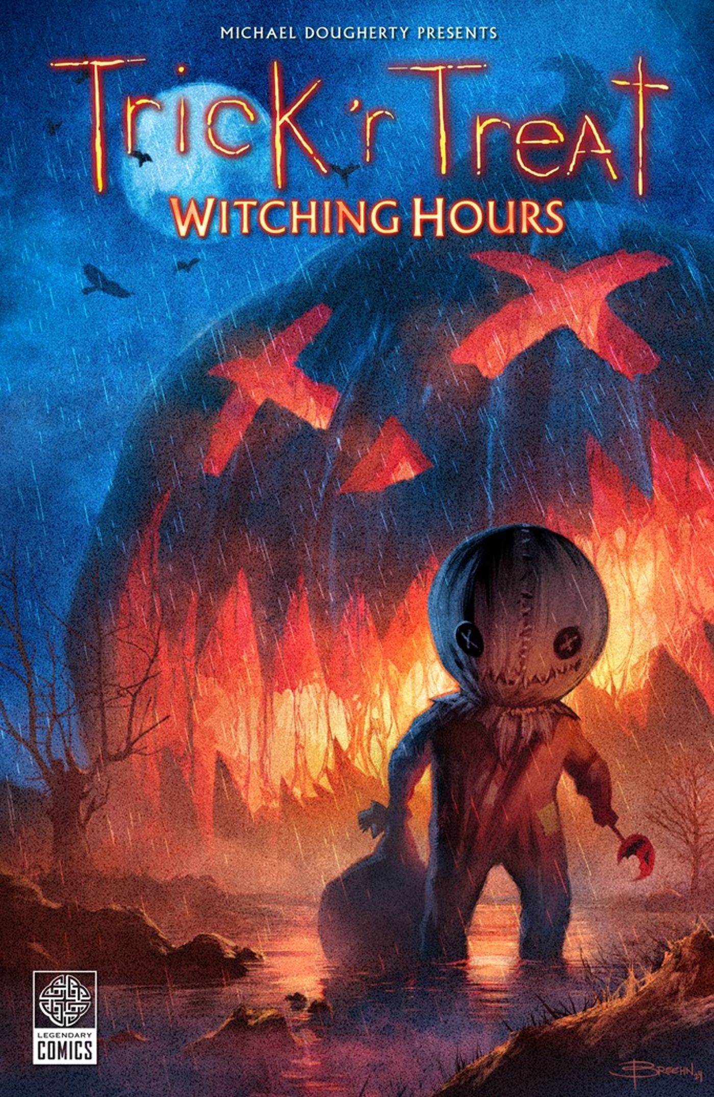 Trick 'r Treat: Witching Hours Capa com Sam na frente de uma enorme Jack-O-Lantern