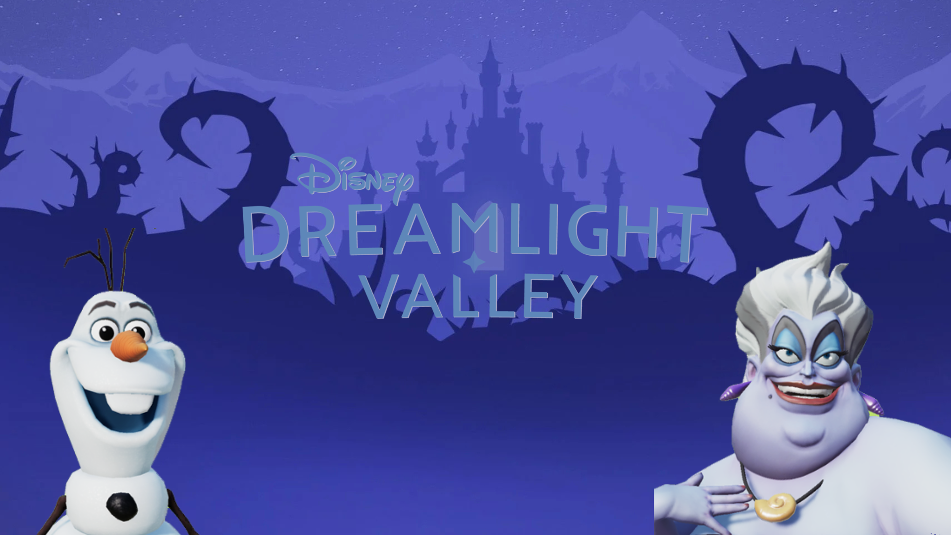 Disney Dreamlight Valley image of Olaf and Ursula standing in between the logo for the title 