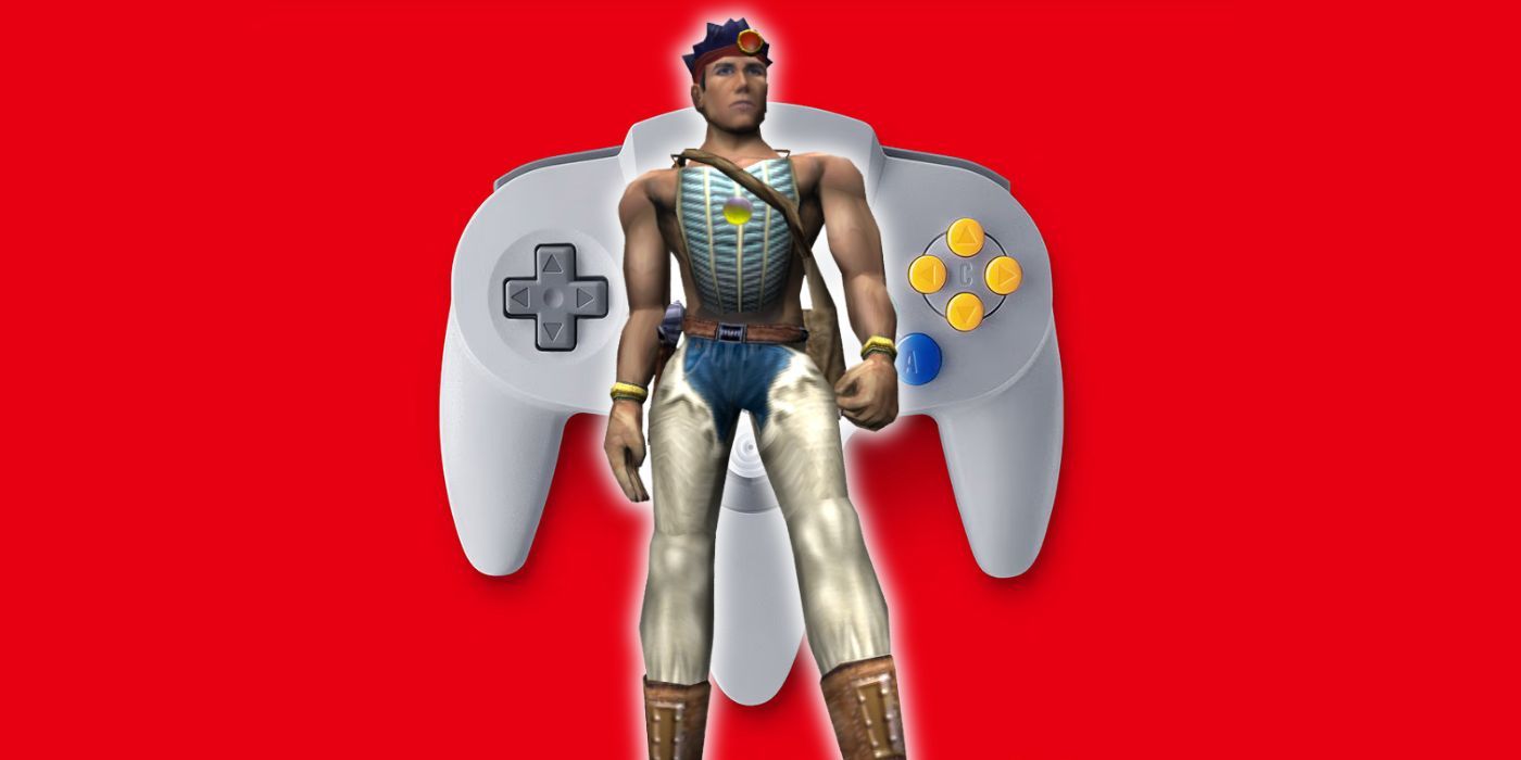 Turok from Seeds of Evil standing in front of an N64 controller