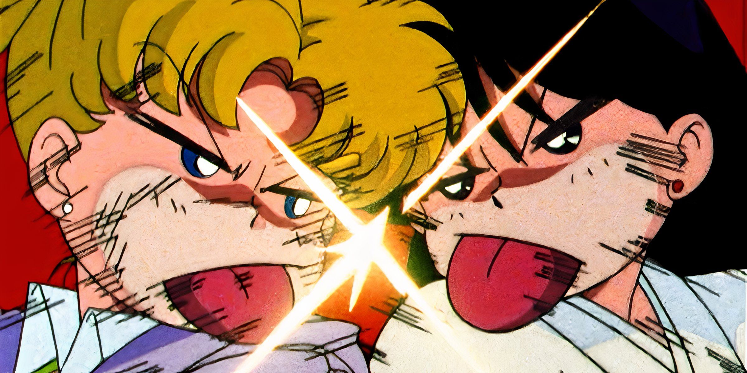 Usagi and Rei argue with one another and stick their tongues out.