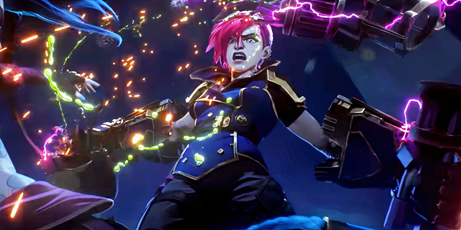 Vi is upset as she fights off an Arcane character in season 2 trailer