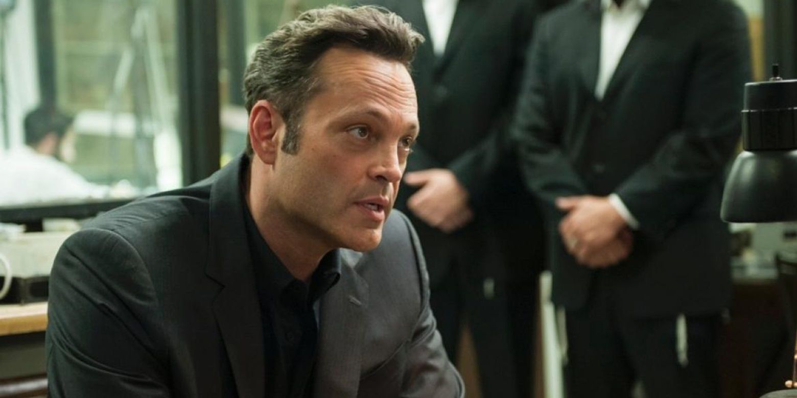 Vince Vaughn sitting at a table in True Detective season 2