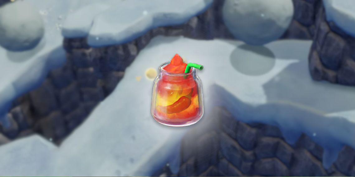 Warm Mixed Smoothie in front of Hebra Mountain in The Legend of Zelda: Echoes of Wisdom.