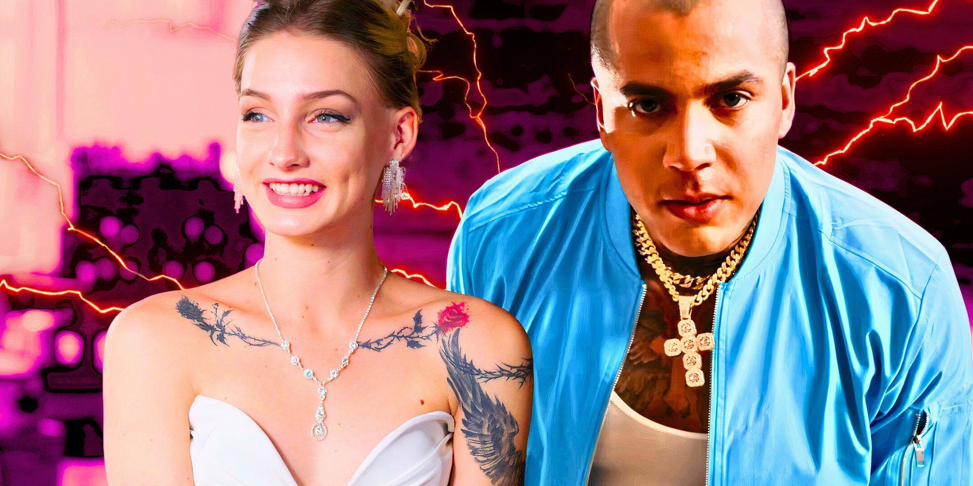 welcome to plathville star Moriah Plath in montage with ex Matthew Craven in cross pendant with lightning background