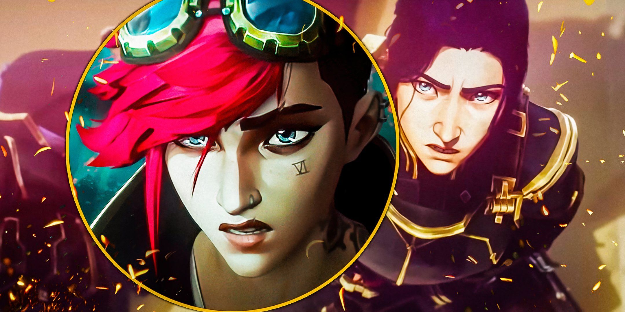 Vi looking upset next to Caitlyn looking angry in Arcane season 2 custom image