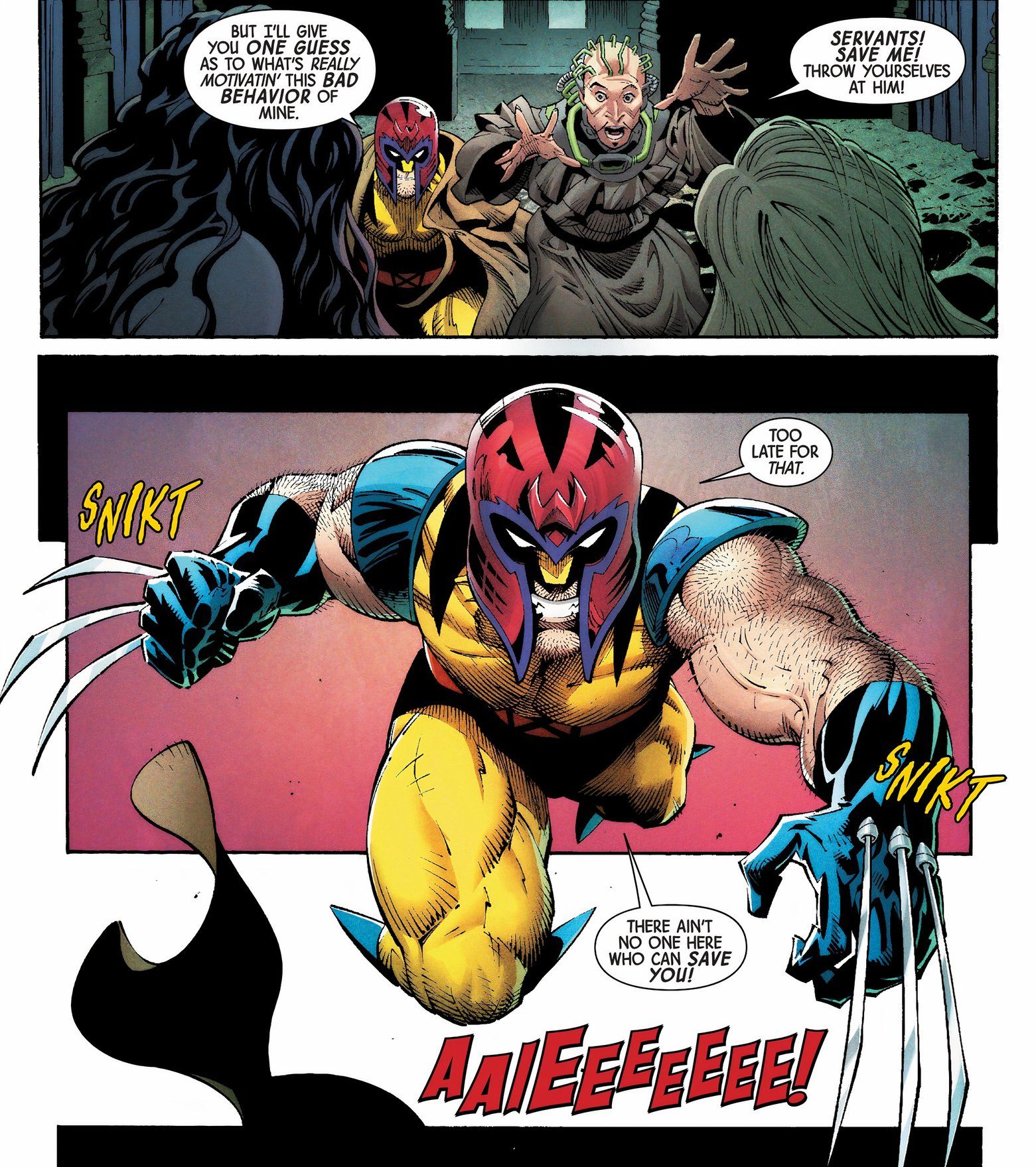 Wolverine Attacks Wearing Magneto's Helmet