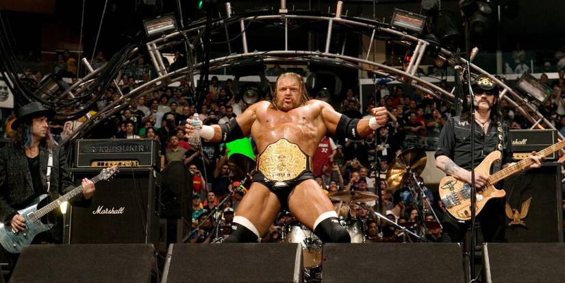 WWE World Heavyweight Champion Triple H on stage with Motorhead