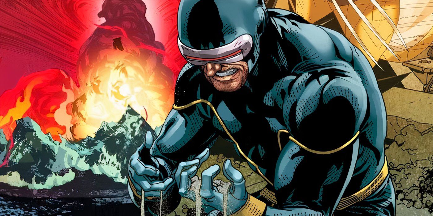 Cyclops kneeling in a pile of ashes, looking absolutely broken.