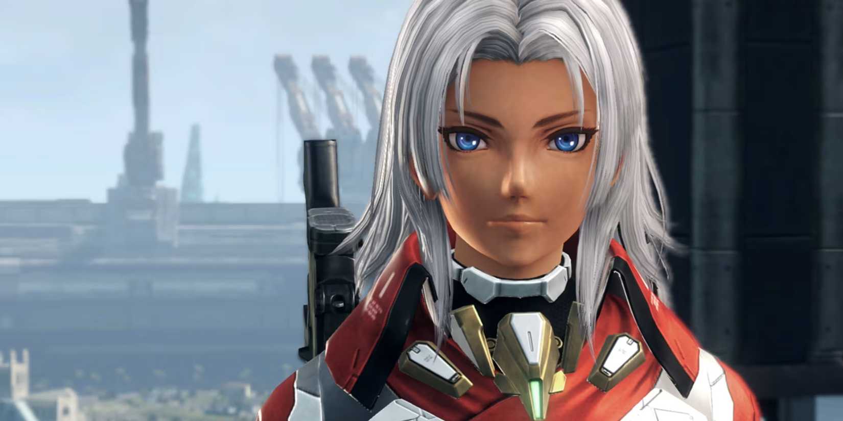 Elma from Xenoblade Chronicles X: Definitive Edition looking directly towards the player.