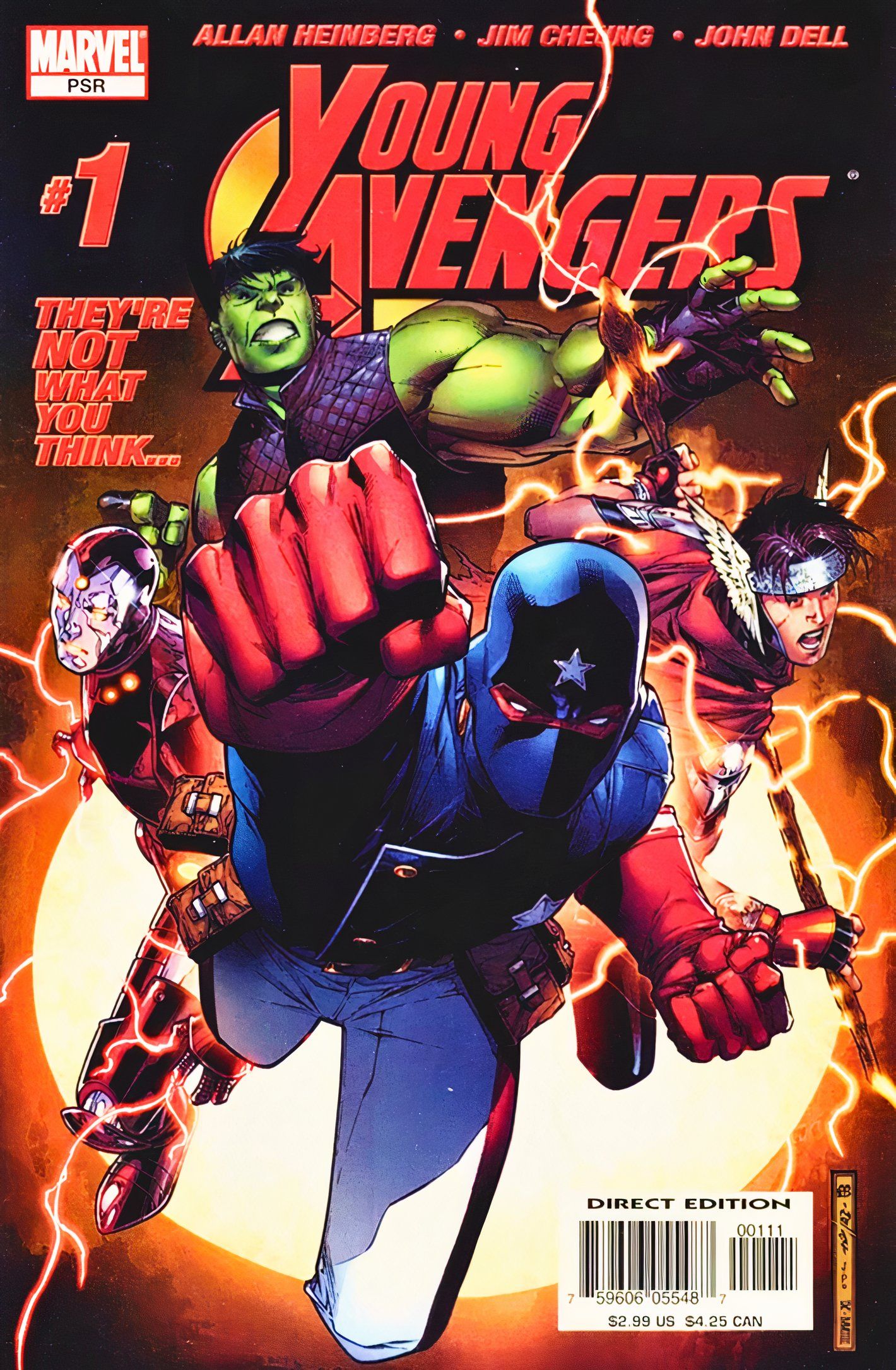 „Young Avengers“ Nr. 1 viršelis, kuriame yra klasikinių „Marvel“ herojų jaunesnės versijos