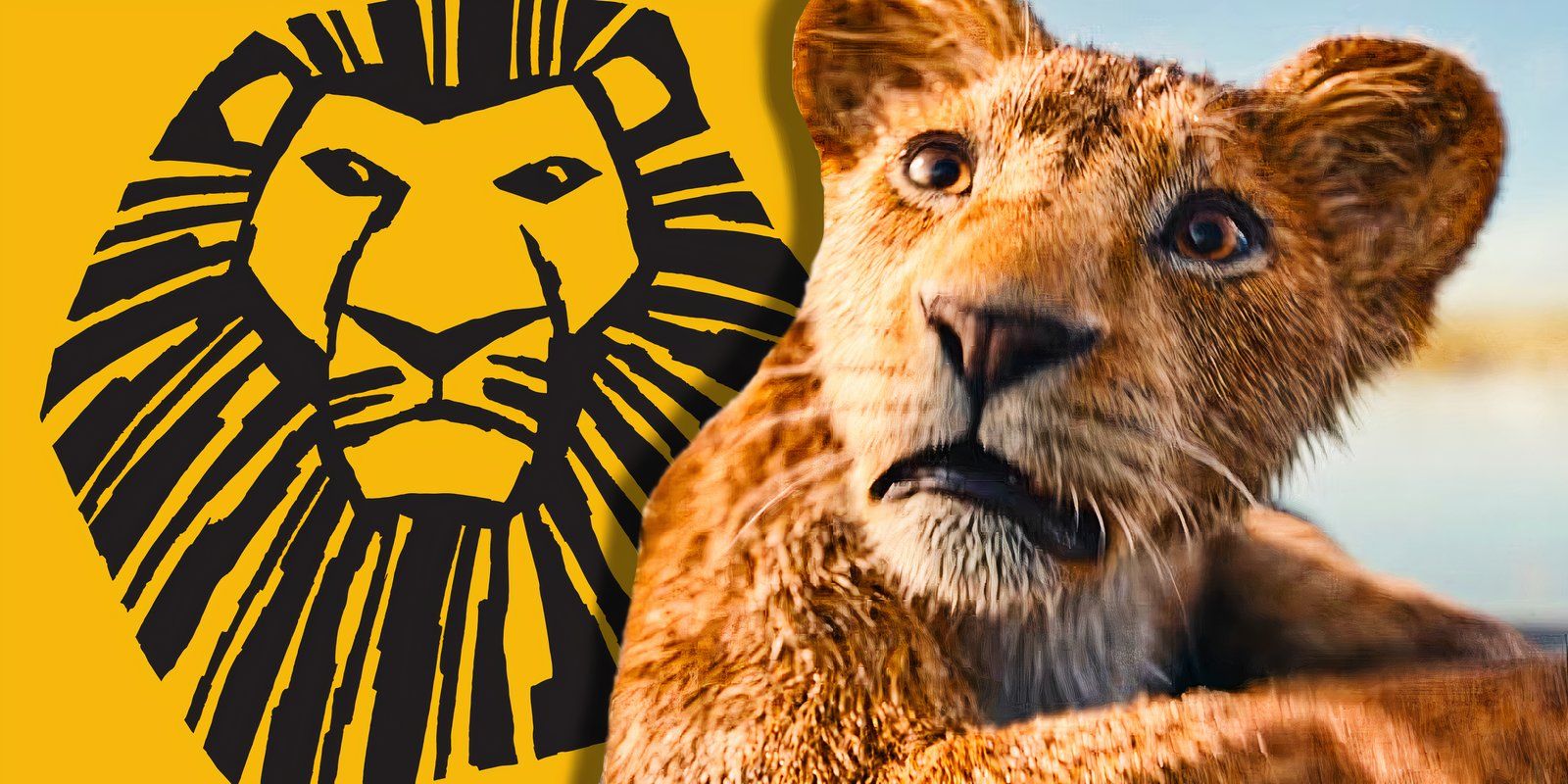 Jovem Mufasa de Mufasa: O Rei Leão está ao lado do símbolo do musical Rei Leão da Broadway.