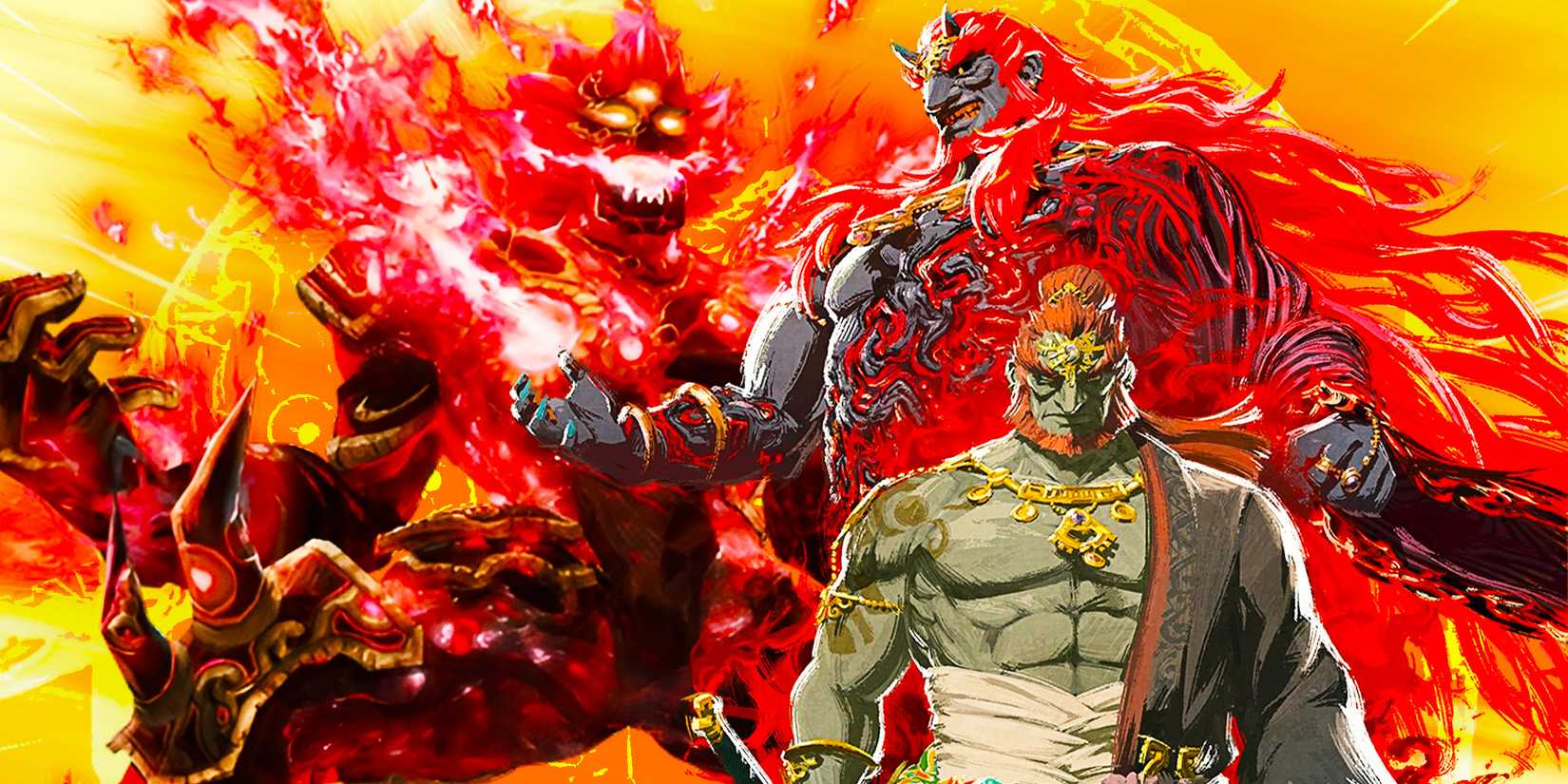 Calamity Ganon from Hyrule Warriors: Age of Calamity next to Ganondorf from Zelda: Tears of the Kingdom.